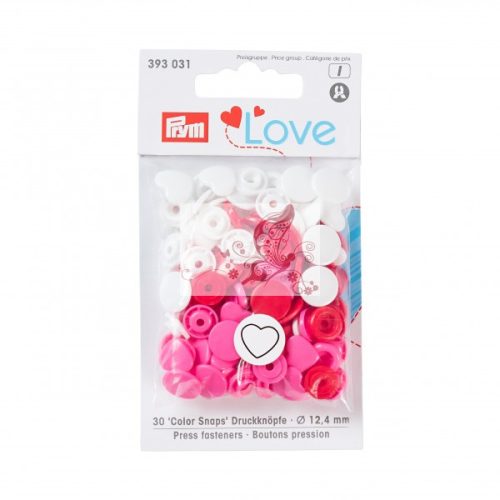 Prym Love szív alakú patent - piros-fehér-rózsaszín 