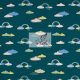 Felhők - petrol - mintás pamut jersey