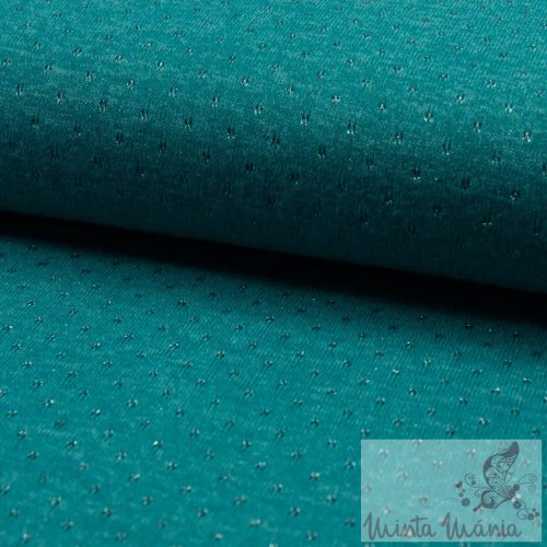 Kötött  jersey arany szállal - türkiz