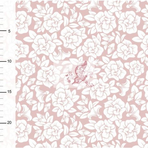 Hilda - rózsaszín alapon fehér virágminta - mintás pamutjersey
